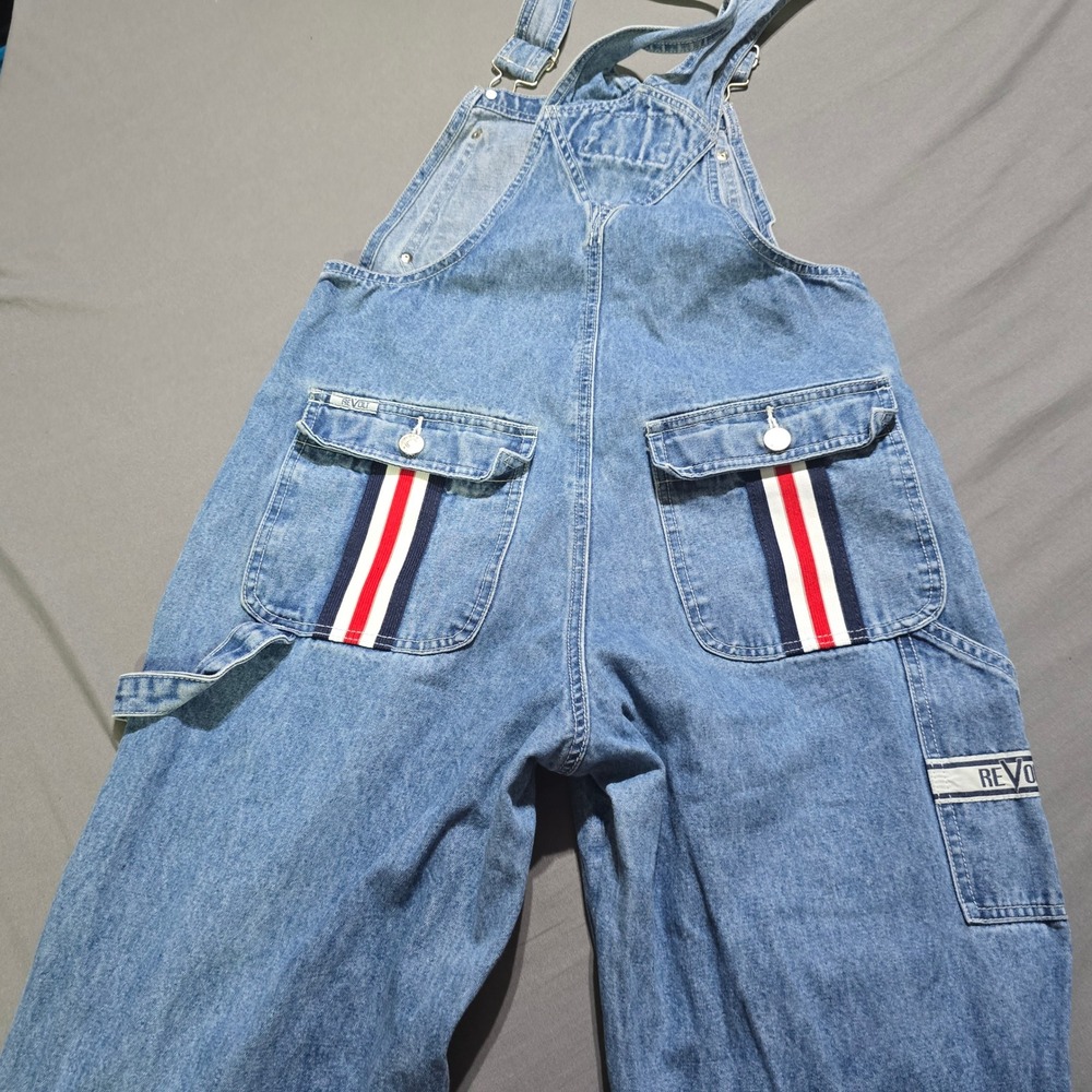 Revolt Denim Overalls Women Small Blue Striped Wide Leg Carpenter 90s Vintage - Picture 5 of 9